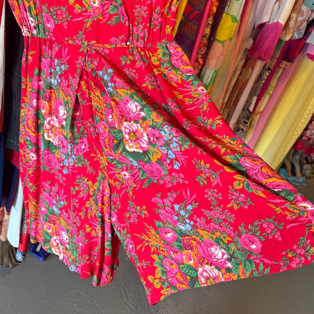 Vintage Liz Claiborne Red & Pink Floral Short Sleeve Romper - Picture 3 of 6